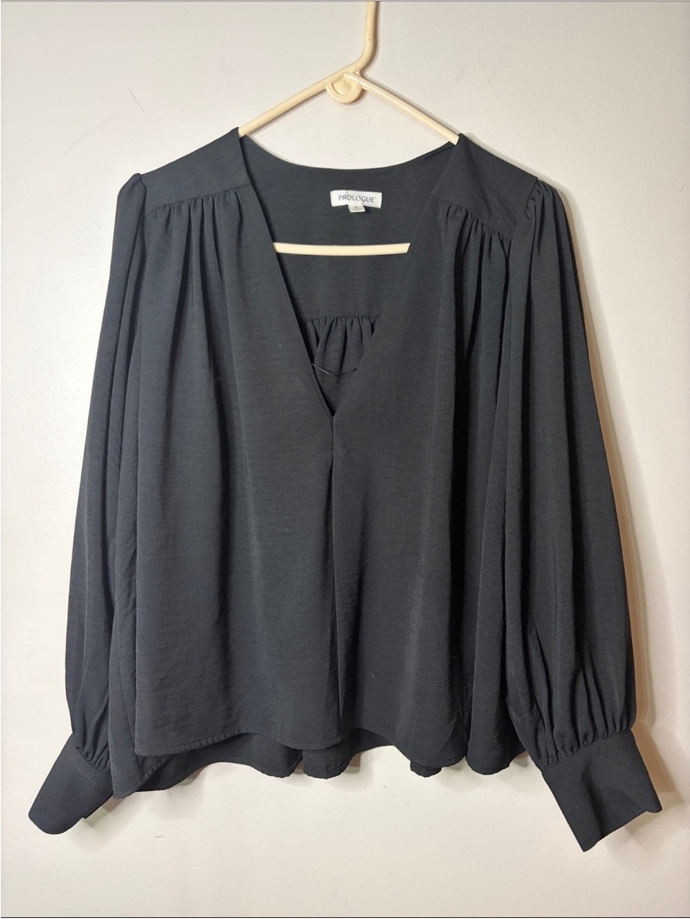 Prologue Black V-Neck Blouse with Balloon Sleeves. PTP is 26 - Picture 2 of 5